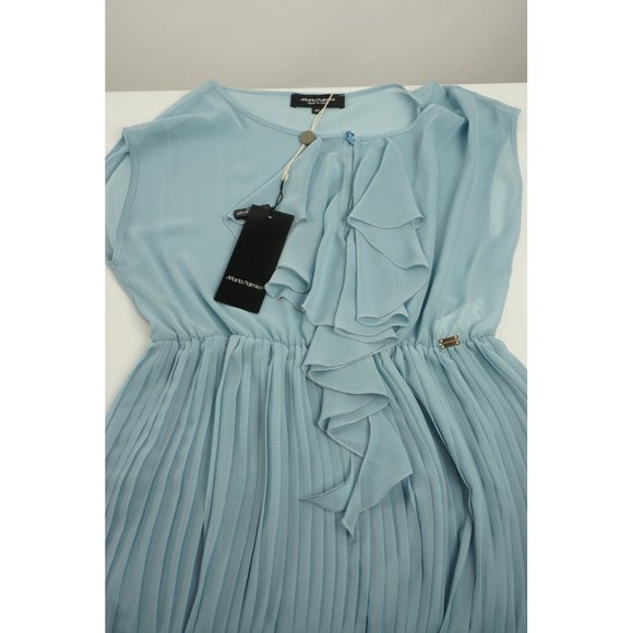 New Marta Palmieri Women Size 40 Sheer Chiffon Sky Blue Sleeveless Ruffle Blouse - Picture 6 of 10